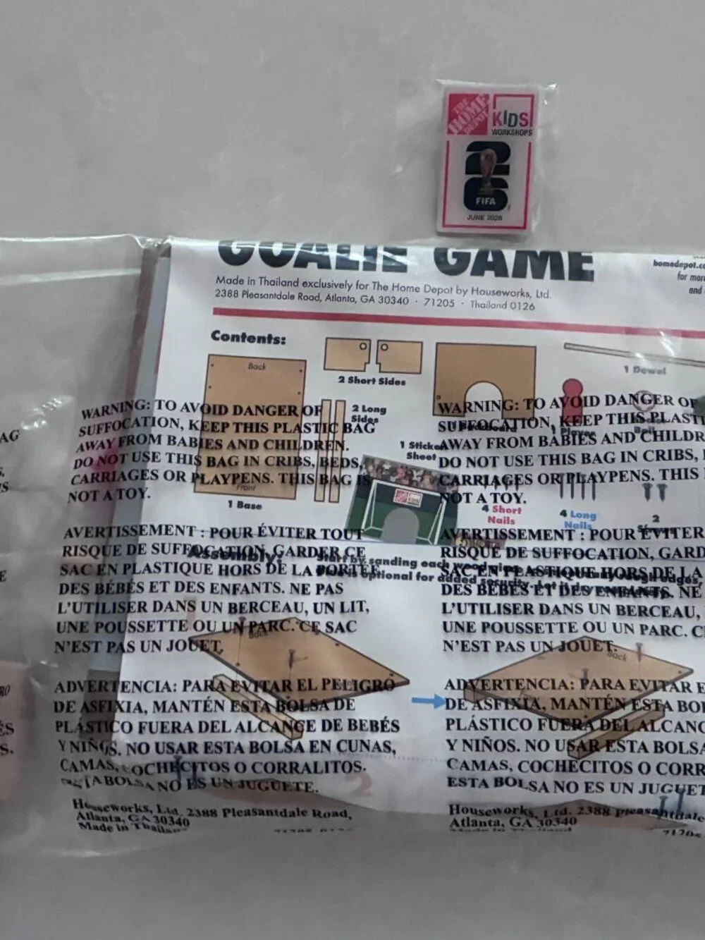 Home Depot Kid's Workshop Kit Goalie Game June 2026 With FIFA Pin